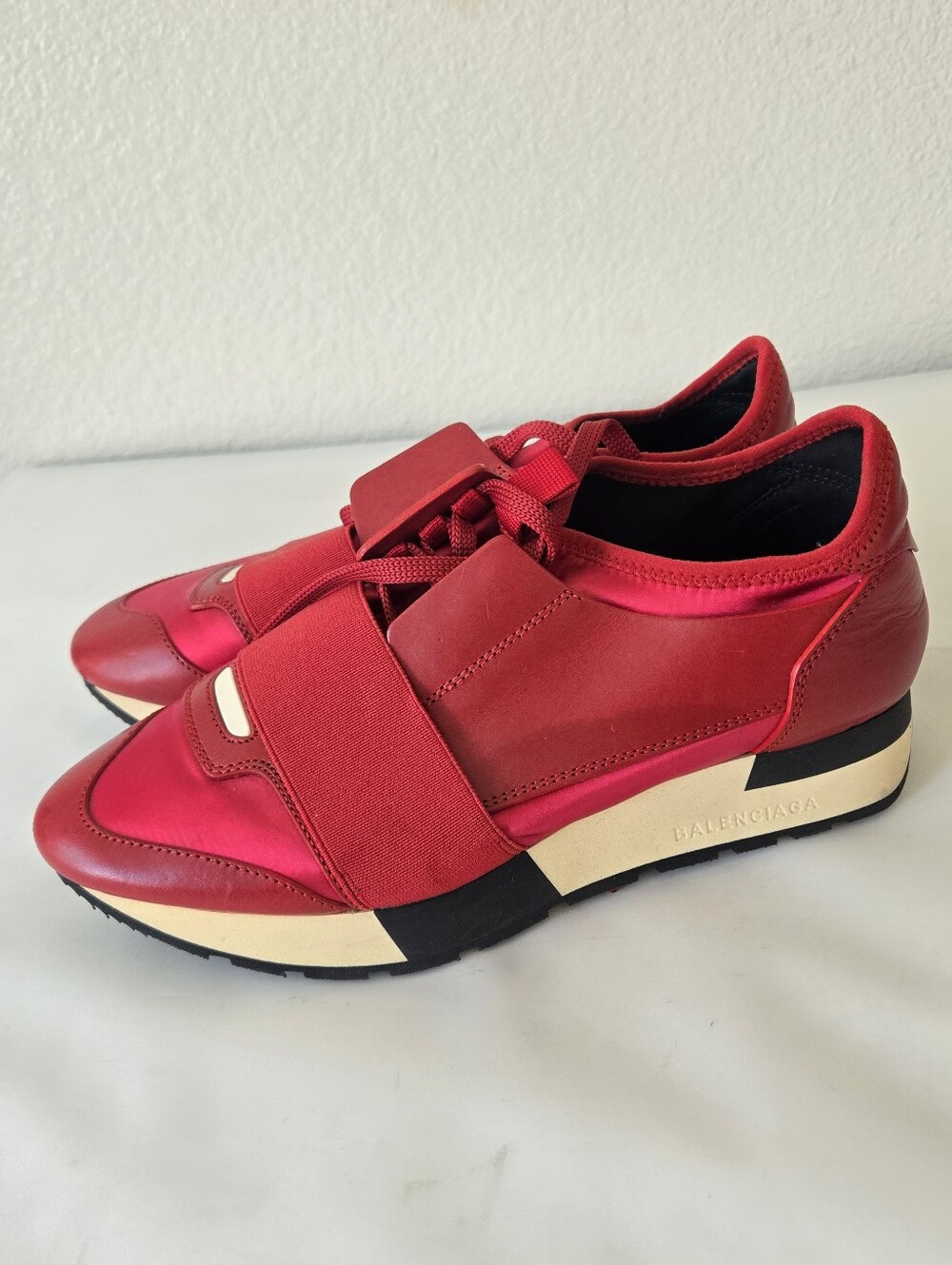 Red Balenciaga Race Runner Sneakers Red Womens 36 Red  Leather Satin